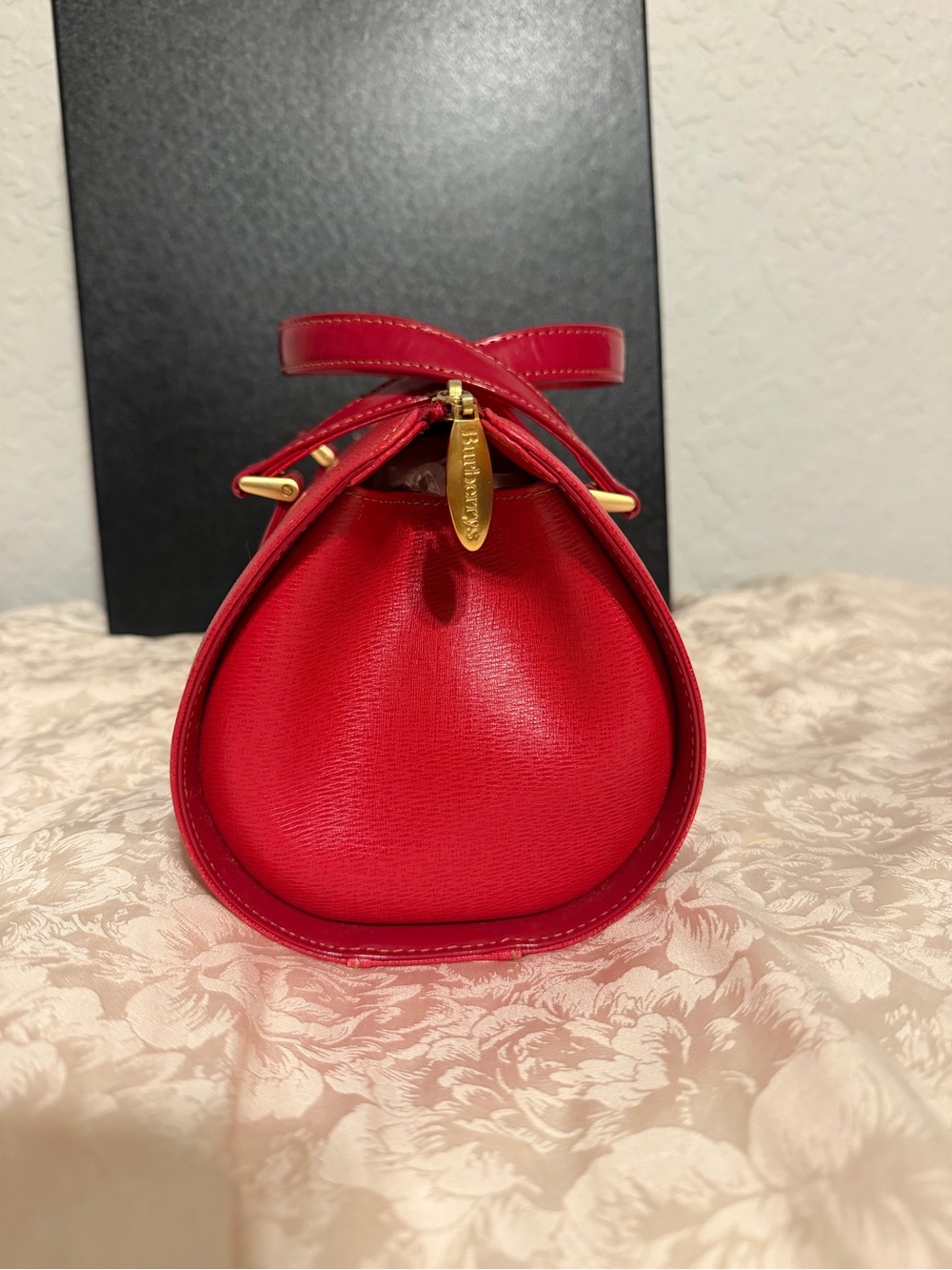Burberrys Red Barrel Satchel with Gold Accents - Picture 3 of 9